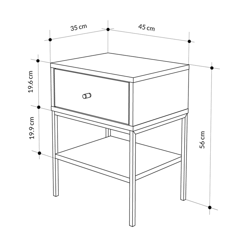 Lisa Megapap melamine nightstand in sapphire oak color 45x35x56cm.