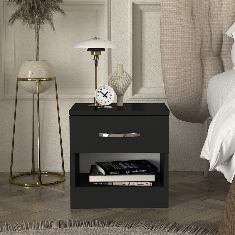 Lube Megapap melamine nightstand in black color 40x28,2x40cm.