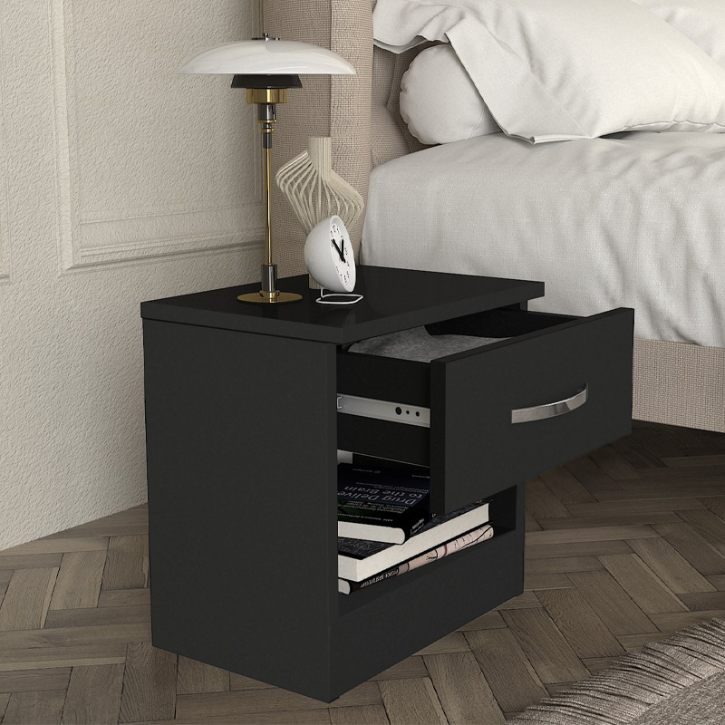 Lube Megapap melamine nightstand in black color 40x28,2x40cm.