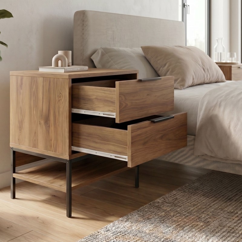 Mars Megapap melamine nightstand in walnut Ud color 45x35x58cm.