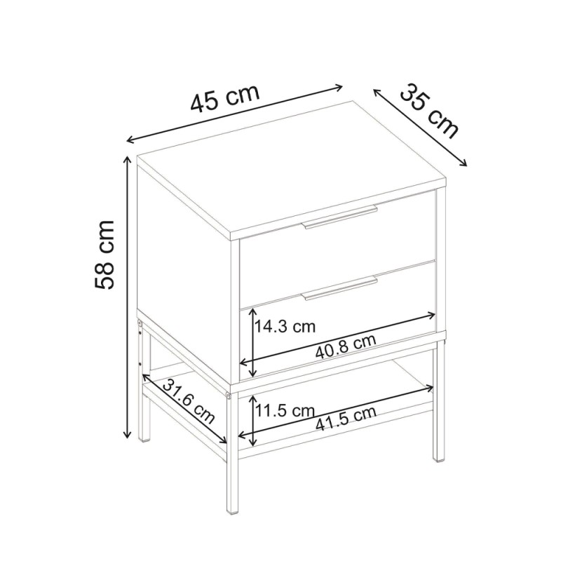 Mars Megapap melamine nightstand in walnut Ud color 45x35x58cm.
