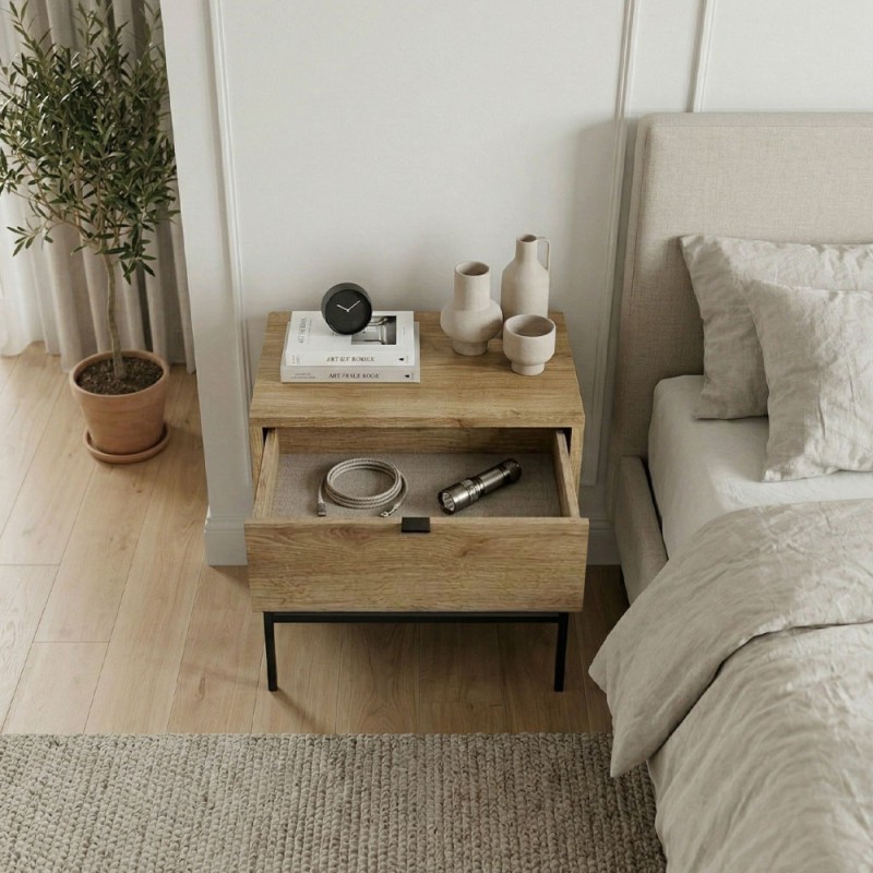 Melis Megapap melamine nightstand in walnut Ud color 45x35x56.4cm.