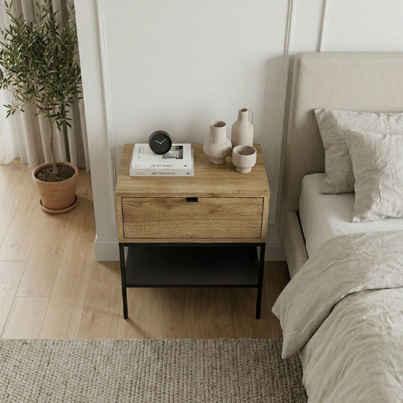 Melis Megapap melamine nightstand in walnut Ud color 45x35x56.4cm.