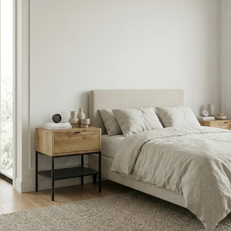 Melis Megapap melamine nightstand in walnut Ud color 45x35x56.4cm.