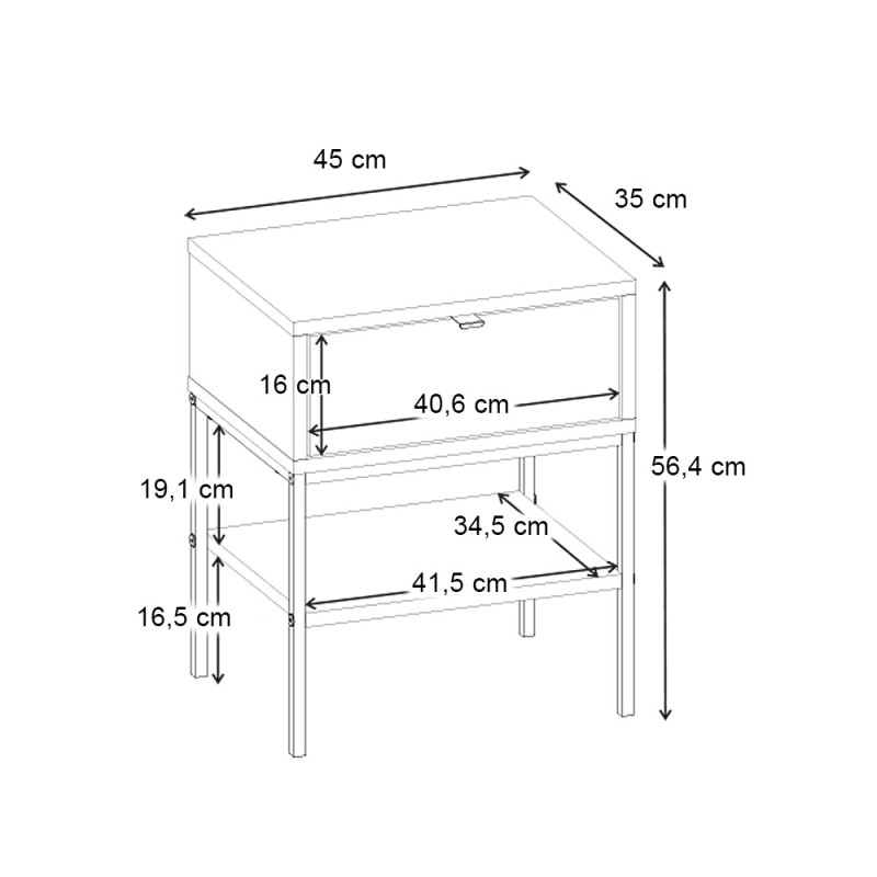 Melis Megapap melamine nightstand in walnut Ud color 45x35x56.4cm.