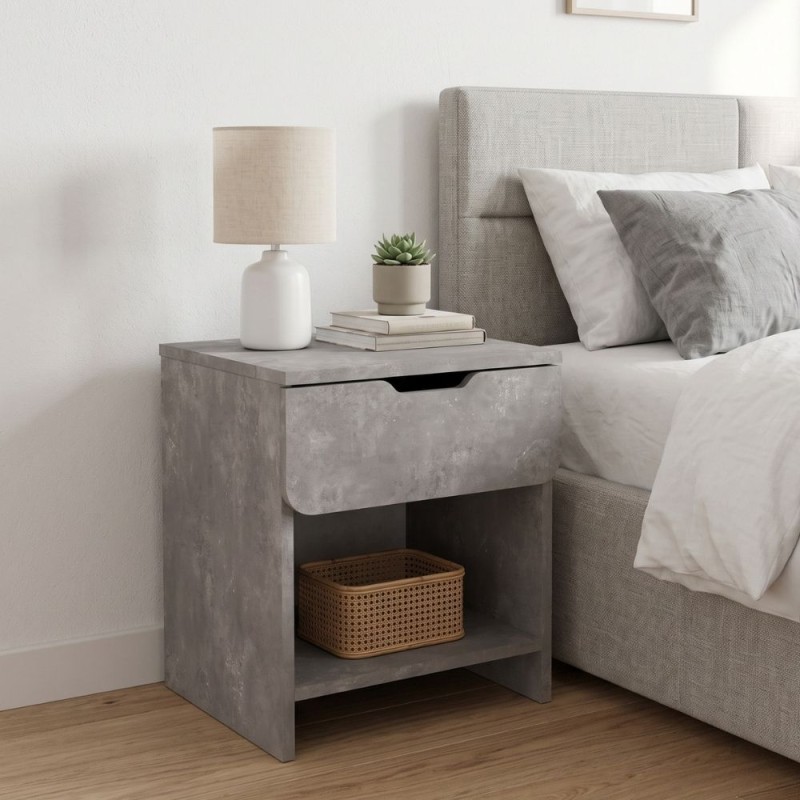 Mida Megapap melamine nightstand in concrete grey color 45x40x52cm.