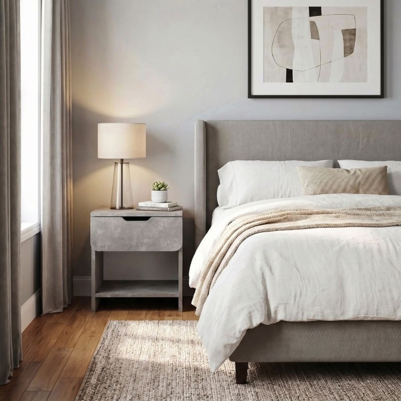 Mida Megapap melamine nightstand in concrete grey color 45x40x52cm.