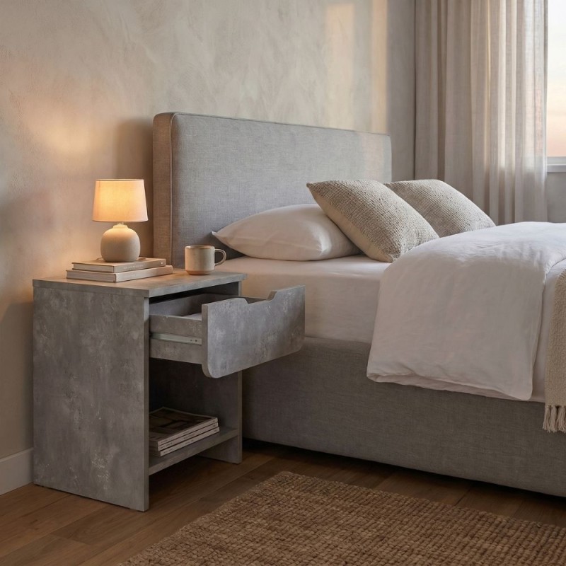 Mida Megapap melamine nightstand in concrete grey color 45x40x52cm.