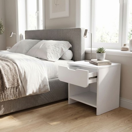 Mida Megapap melamine nightstand in white color 45x40x52cm.