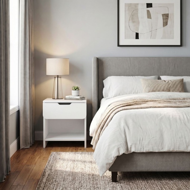 Mida Megapap melamine nightstand in white color 45x40x52cm.