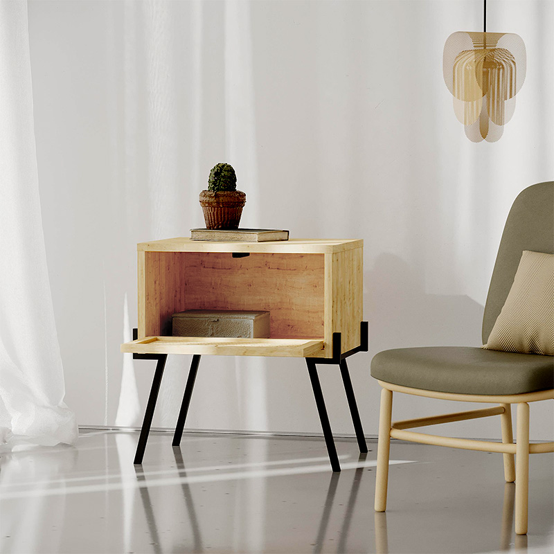 Naive Megapap melamine night-stand in oak color 48x34x51cm.