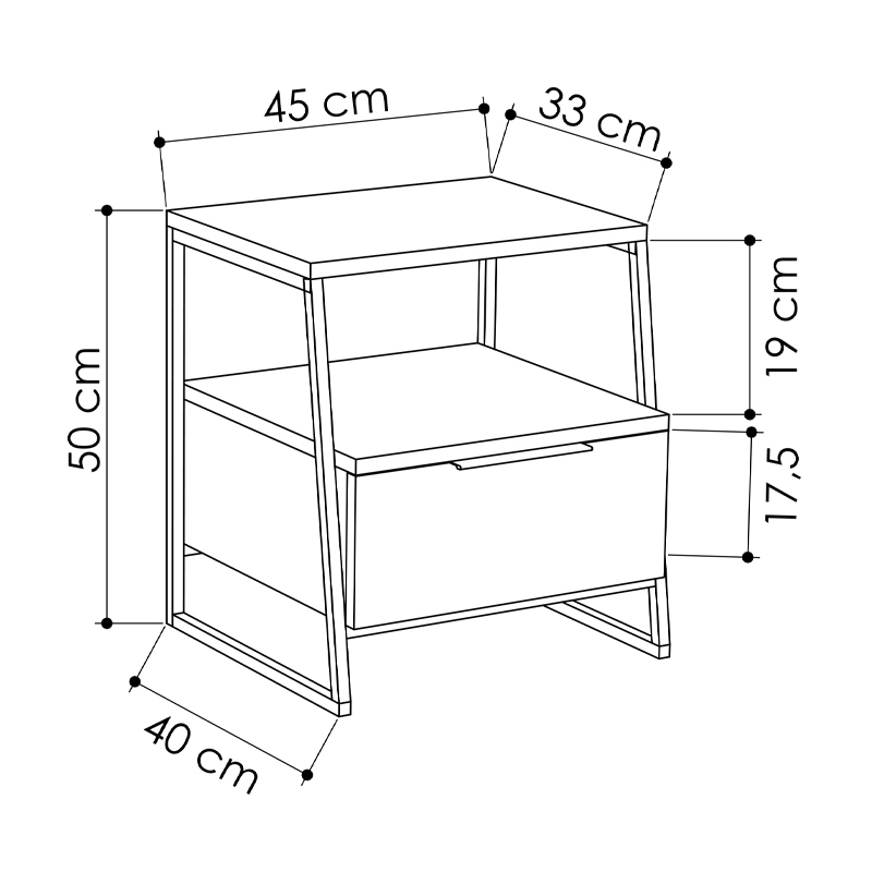 Pal Megapap melamine night-stand in anthracite color 45x40x50cm.
