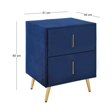 Κομοδίνο Passion ύφασμα velure χρώμα μπλε 51x40x65εκ.