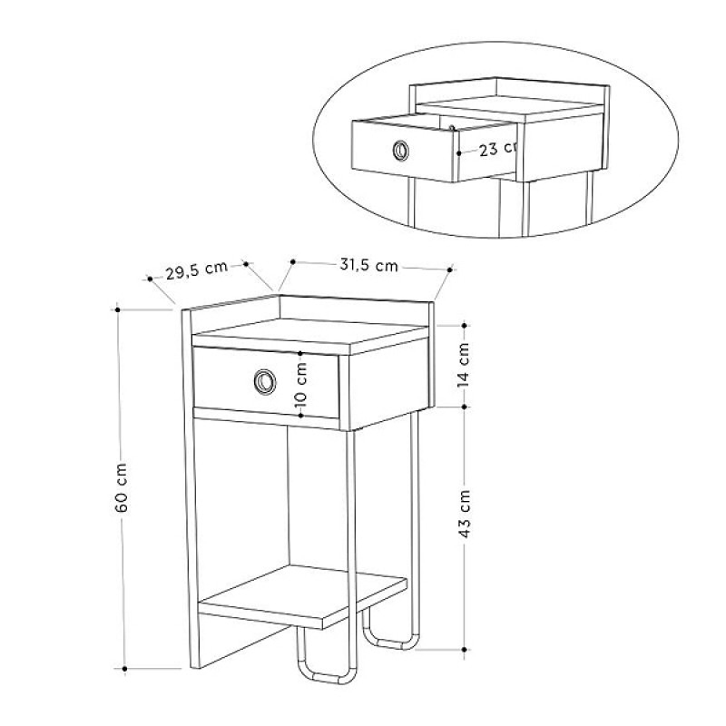 Sirius Megapap melamine night-stand left in oak color 32x30x61cm.