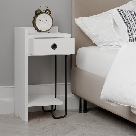 Sirius Megapap melamine night-stand left in white color 32x30x61cm.