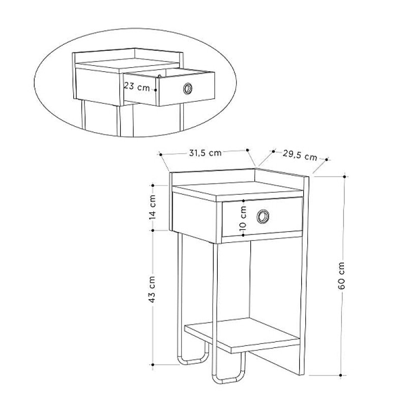 Sirius Megapap melamine night-stand right in white color 32x30x61cm.