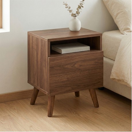Sole Megapap melamine bedside table in walnut color 30x40x47,6cm.