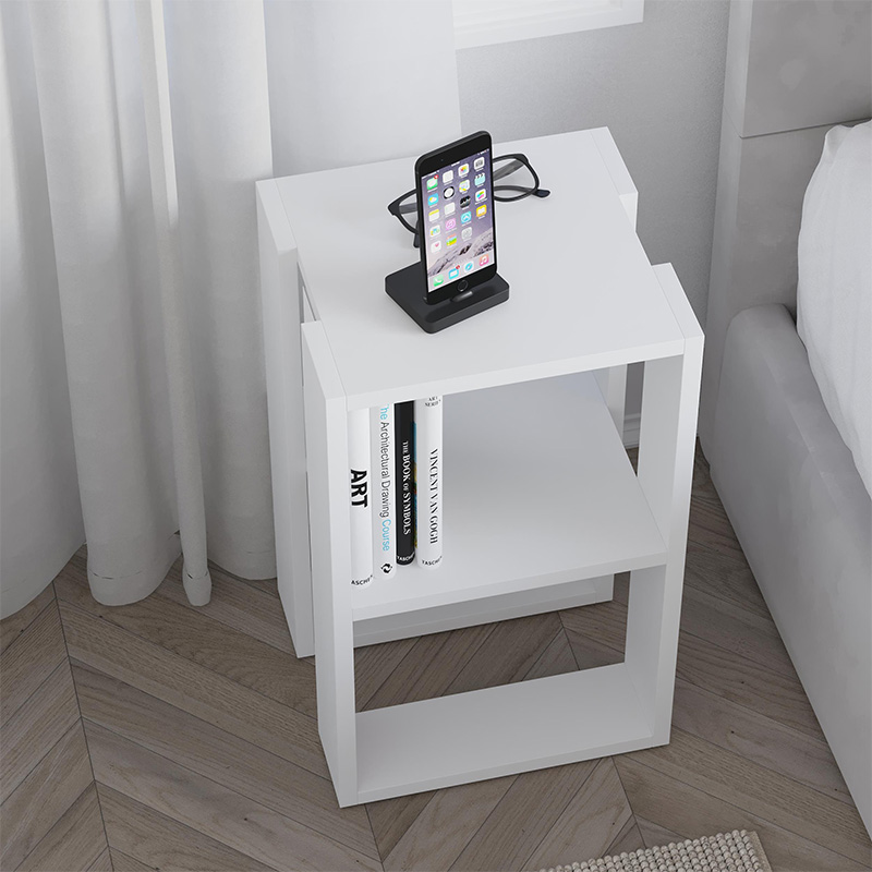 Lonie Megapap melamine nightstand - side table in white color 34x30x55cm.