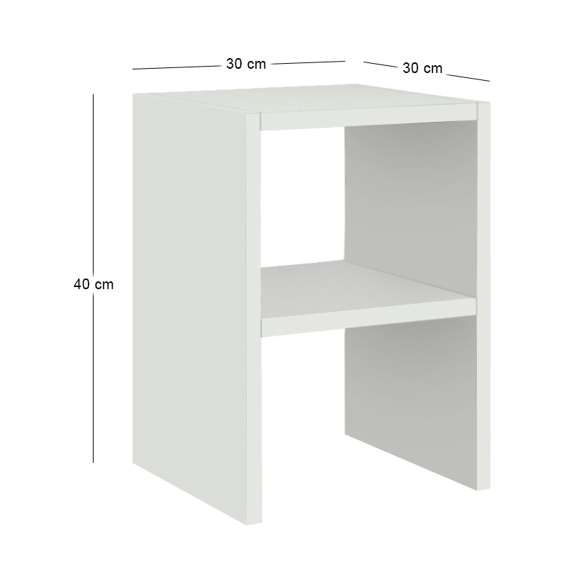 Smile Megapap melamine nightstand - side table in white color 30x30x40cm.