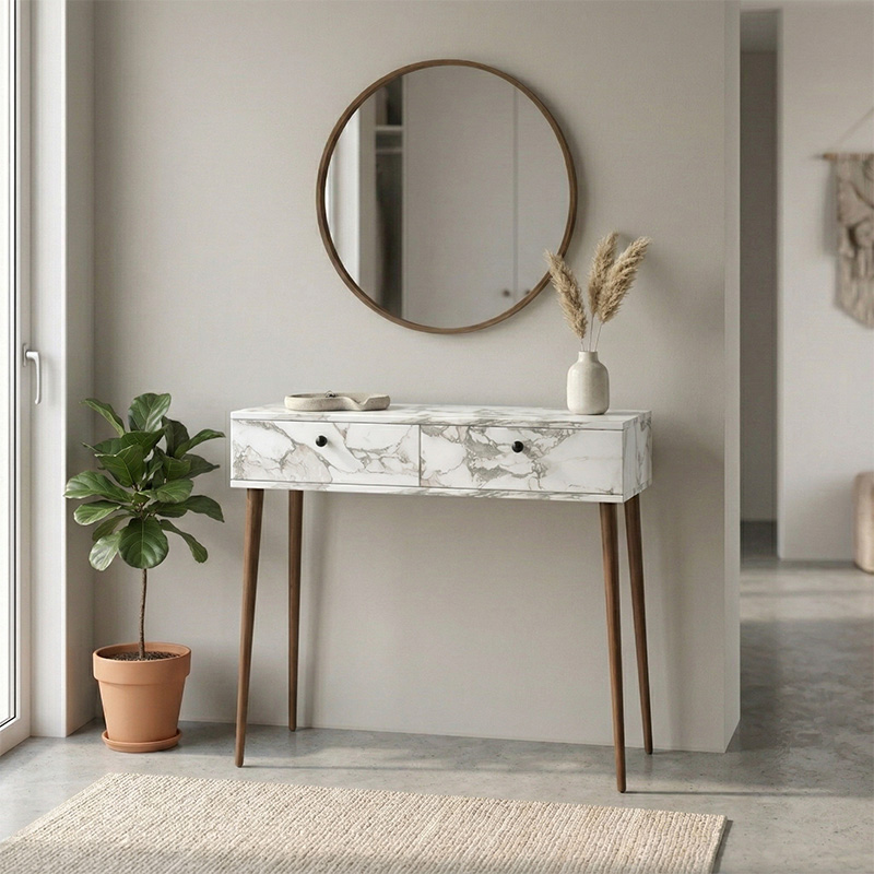 Alis Megapap melamine sideboard in white marble effect color 110x29x88cm.