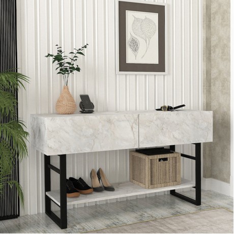 Κονσόλα Aron Megapap χρώμα λευκό εφέ μαρμάρου 138,8x41x75,7εκ.