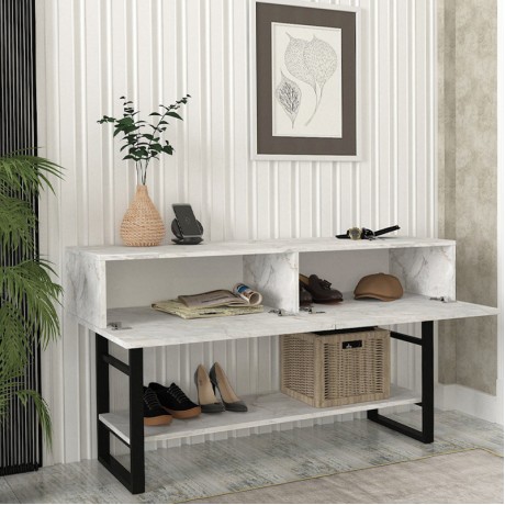 Κονσόλα Aron Megapap χρώμα λευκό εφέ μαρμάρου 138,8x41x75,7εκ.