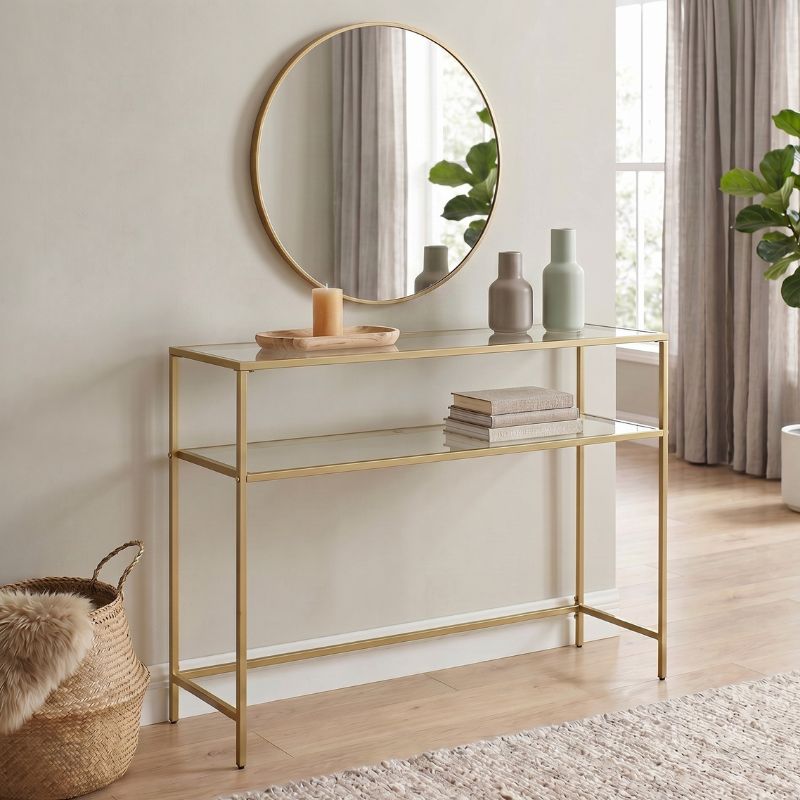 Elio Megapap metal - tempered glass console in gold color 90x30x80cm.