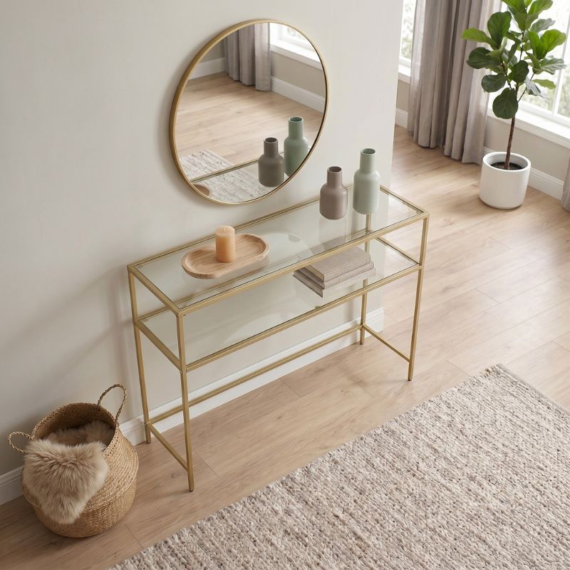Elio Megapap metal - tempered glass console in gold color 90x30x80cm.