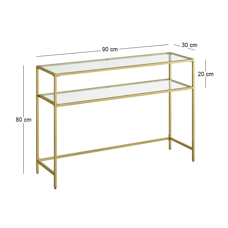 Elio Megapap metal - tempered glass console in gold color 90x30x80cm.