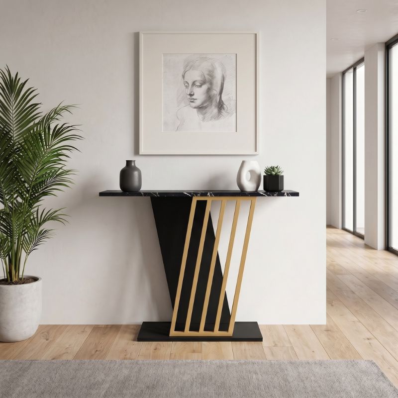 Gravity Megapap melamine console in black marble effect - gold color 90x29,6x76,8cm.