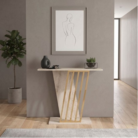 Κονσόλα Gravity Megapap χρώμα travertine - χρυσό 90x29,6x76,8εκ.