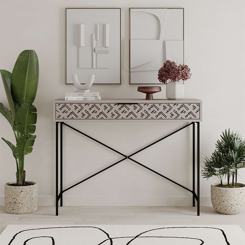 Giovanni Megapap metal-melamine console in light mocha color 110x35,6x90cm.