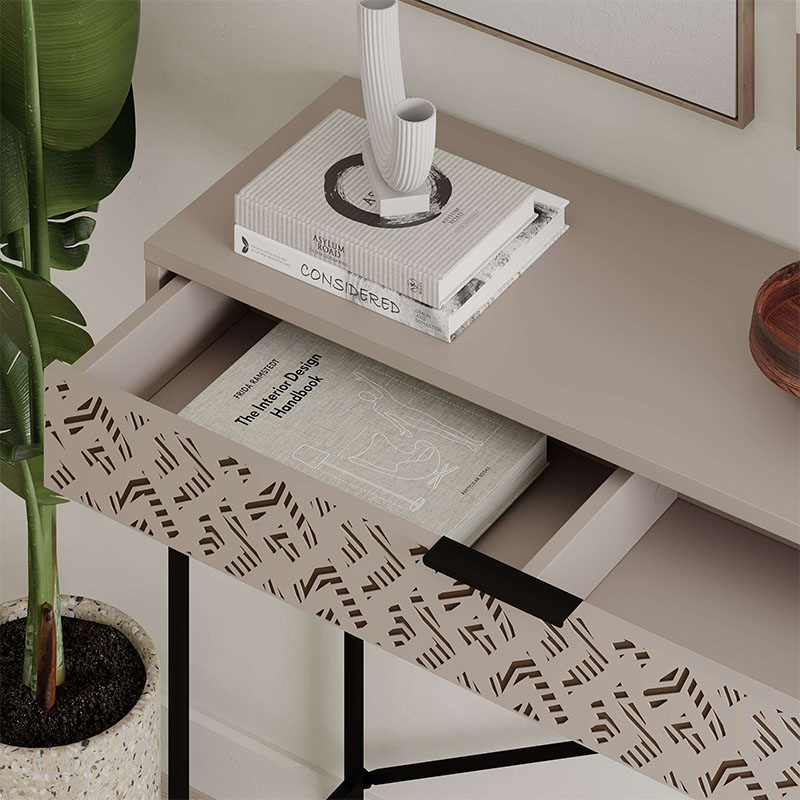 Giovanni Megapap metal-melamine console in light mocha color 110x35,6x90cm.