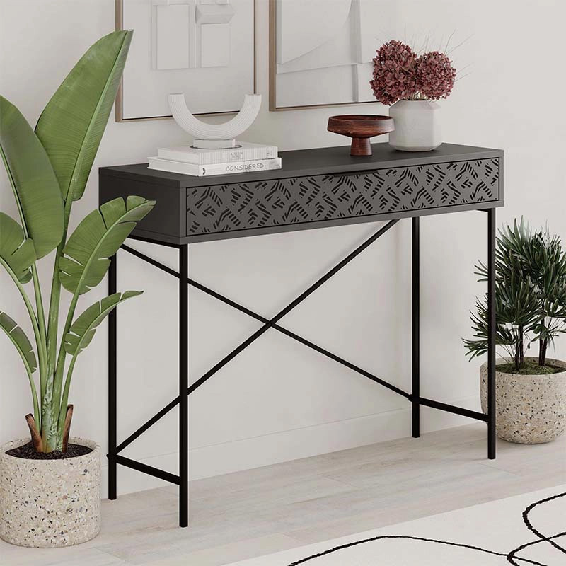 Giovanni Megapap metal-melamine console in anthracite color 110x35,6x90cm.