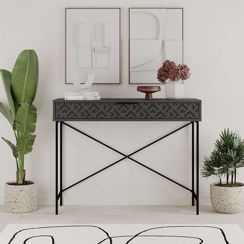 Giovanni Megapap metal-melamine console in anthracite color 110x35,6x90cm.