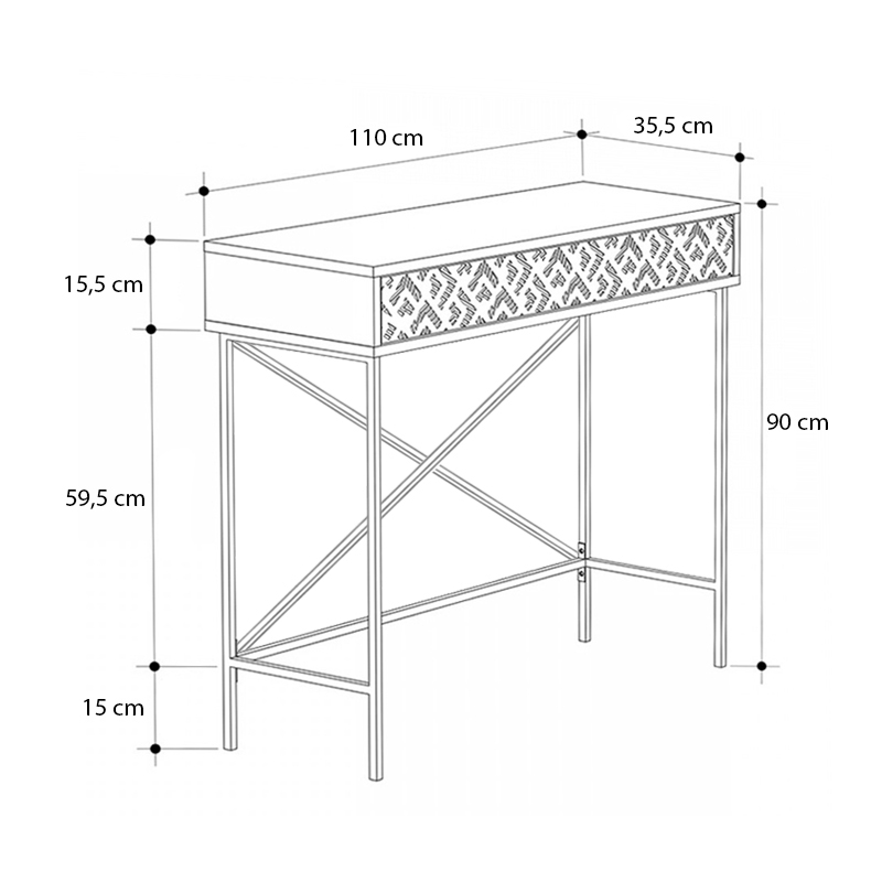 Giovanni Megapap metal-melamine console in ancient white color 110x35,6x90cm.