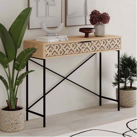Κονσόλα Heaton Megapap μεταλλική - μελαμίνης χρώμα sapphire oak 110x35,6x90εκ.