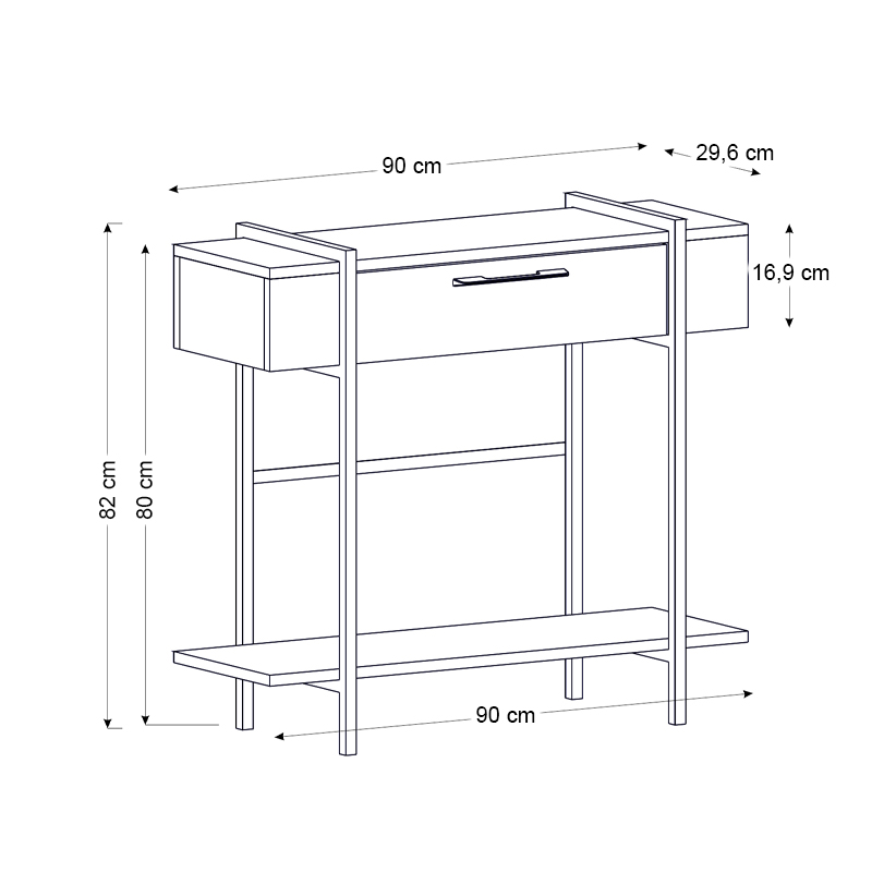Lisbon Megapap melamine console in black rebab - black marble effect color 90x29,6x82cm.