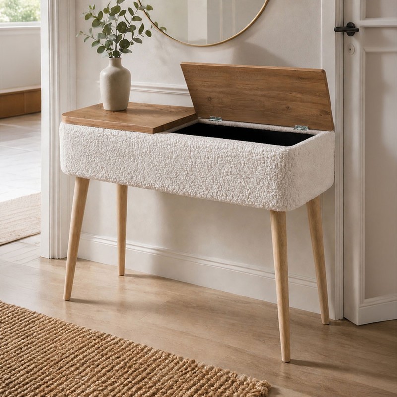 Luno Megapap melamine - teddy fabric dressuar in white - pine oak color 90x30x90cm.