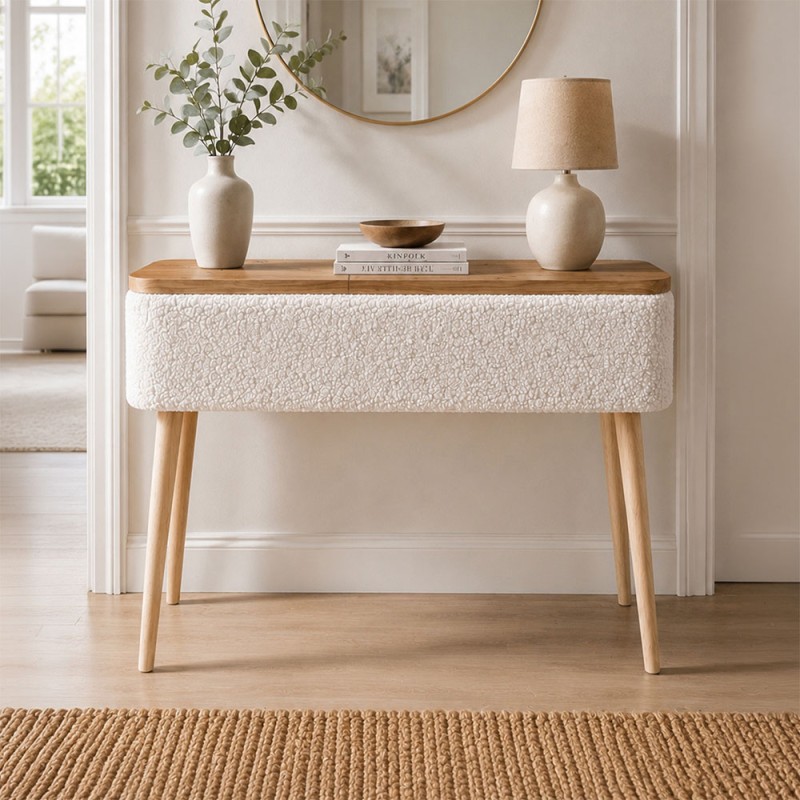 Luno Megapap melamine - teddy fabric dressuar in white - pine oak color 90x30x90cm.