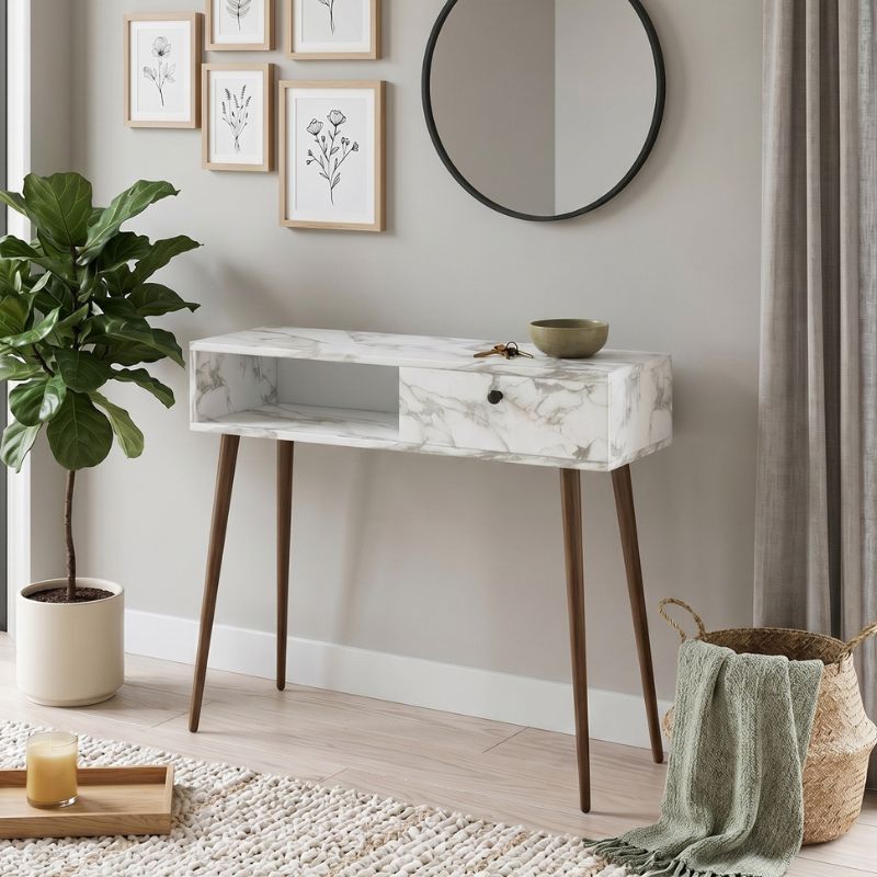 Napoli Megapap melamine sideboard in white marble effect color 90x29x88cm.