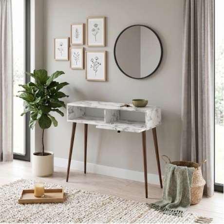 Napoli Megapap melamine sideboard in white marble effect color 90x29x88cm.