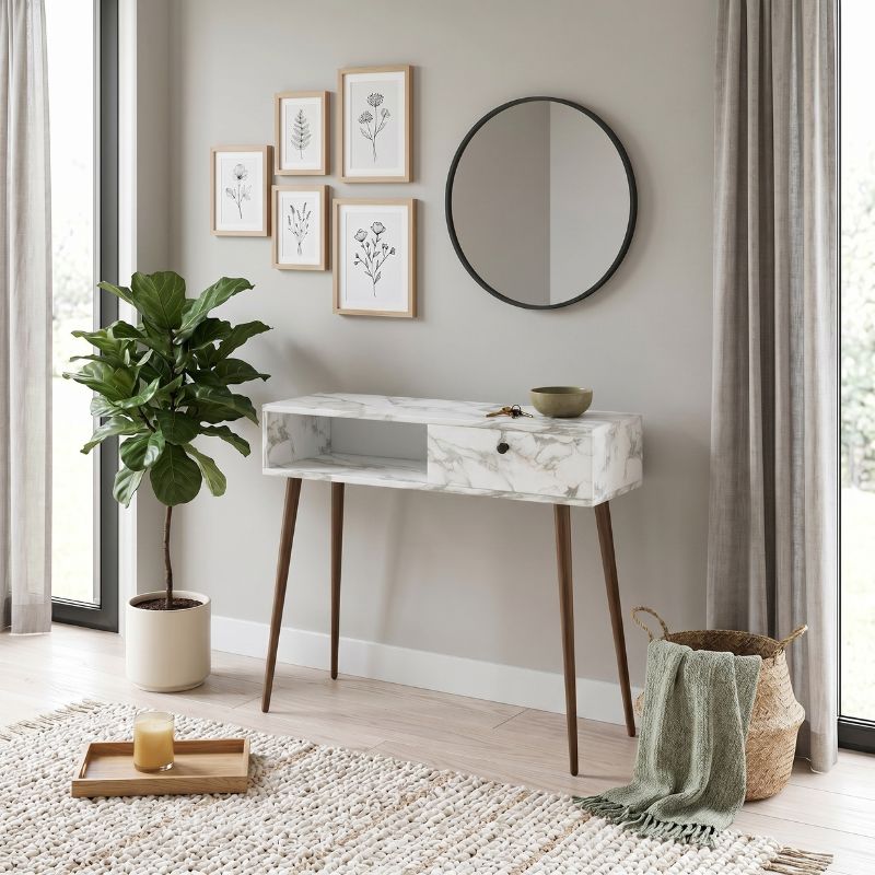 Napoli Megapap melamine sideboard in white marble effect color 90x29x88cm.
