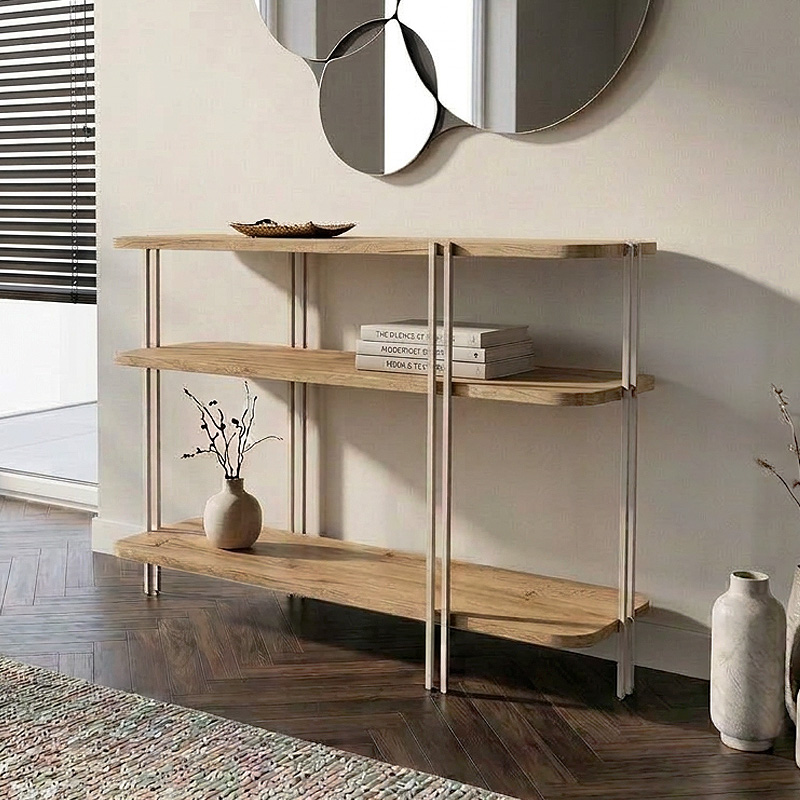 Notus Megapap melamine - metal console in sapphire oak color 92x34.5x75cm.