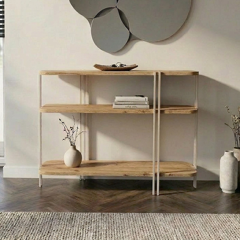 Notus Megapap melamine - metal console in sapphire oak color 92x34.5x75cm.