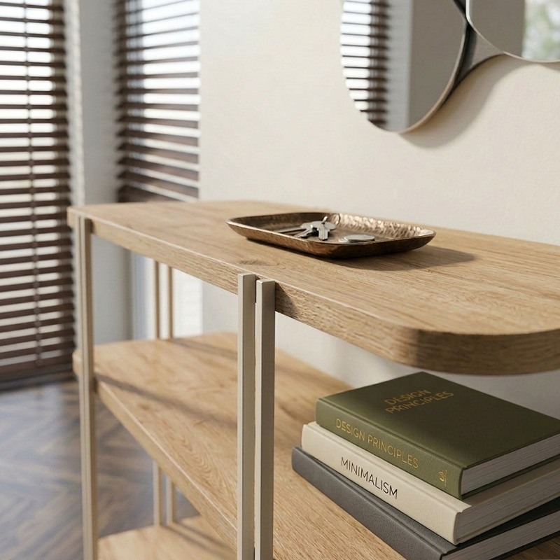 Notus Megapap melamine - metal console in sapphire oak color 92x34.5x75cm.