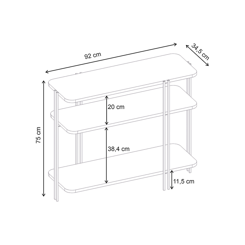Notus Megapap melamine - metal console in sapphire oak color 92x34.5x75cm.
