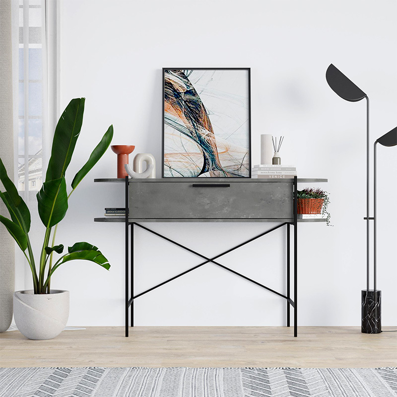 Otis Megapap melamine console inretro grey - white color 130x38x86,2cm.