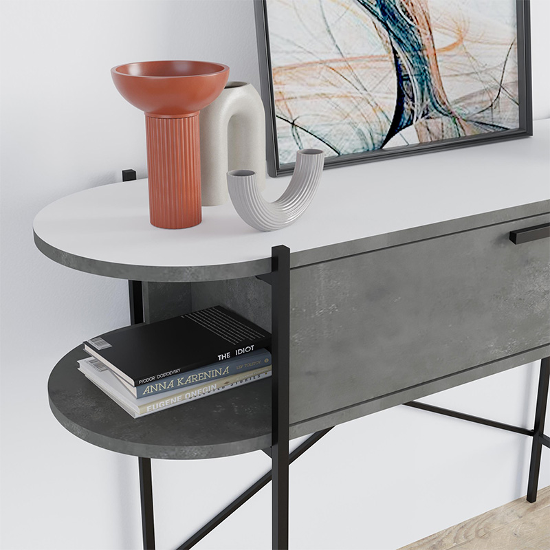 Otis Megapap melamine console inretro grey - white color 130x38x86,2cm.