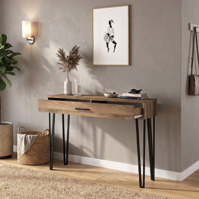 Rochel Megapap melamine console in walnut color 120x35x89,8cm.